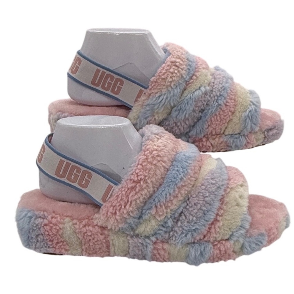 UGG Fluff Yeah Slippers Women 11 Pastel Rainbow Sheep's kin Slides Cozy NEW